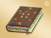Ekskluzywne jubilerskie oprawy biblii. Biblia bursztynowa w skórzanej oprawie z malowanymi brzegami. Amber leatherbound bibles.